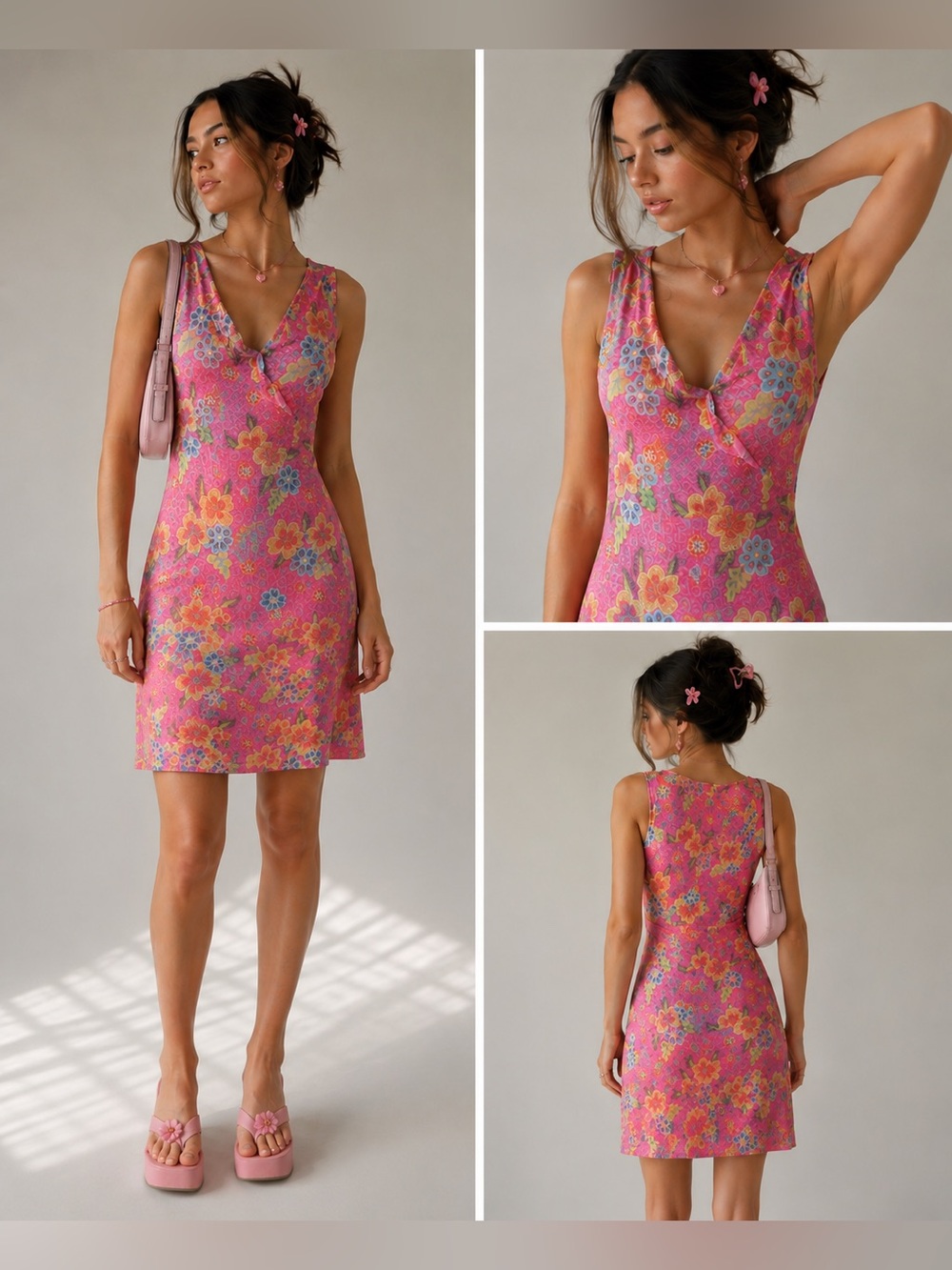 Vintage‎ Coquette Y2K Sigrid Olsen Sport Pink Floral Sleeveless Midi Dress Fairy
